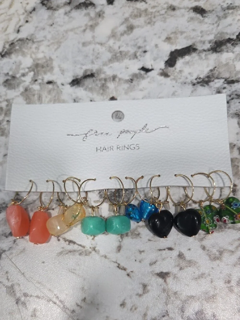 Free People Gold Hoop Hair Rings with Multicolor Stone Charms